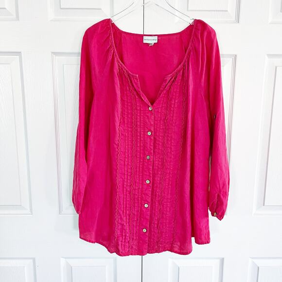 Soft Surroundings Pink Linen Button Up Top - Picture 1 of 6